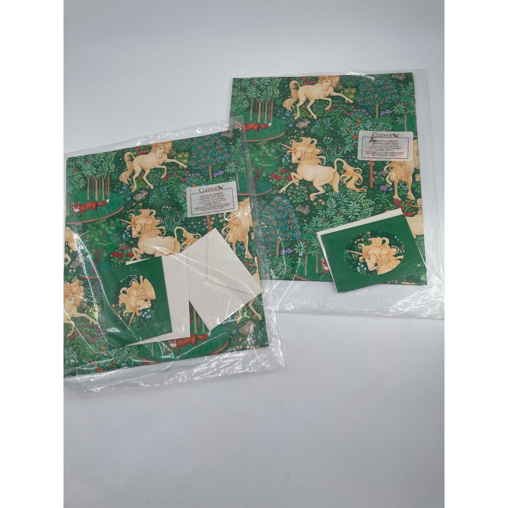 Vintage 1980s Current Magical Forest Unicorn Gift Wrap & Cards 2 packs Sealed